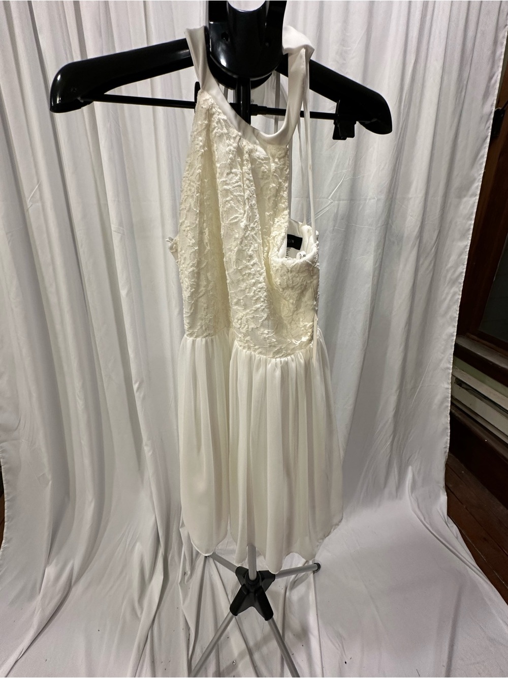 B Darlin Ivory Lace Halter Chiffon Dress